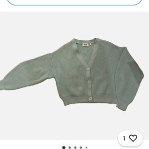 INDEE Mint Green Cropped Ribbed Knit Cardigan Sweater Girls Size 12 Button Front